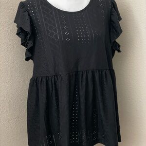 SHEIN Black Flutter Sleeve Peplum Blouse